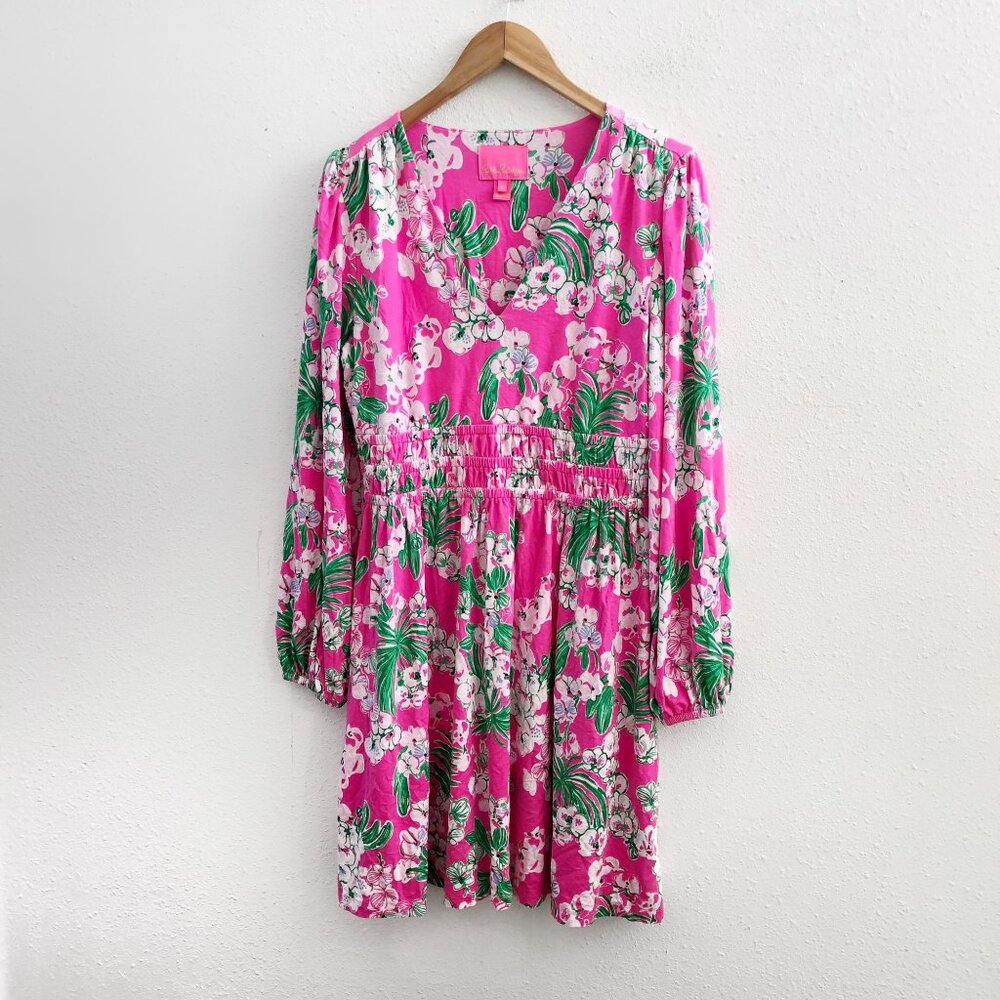 LILLY PULITZER Calla Long Sleeve Shirred Waist Dress Size Large